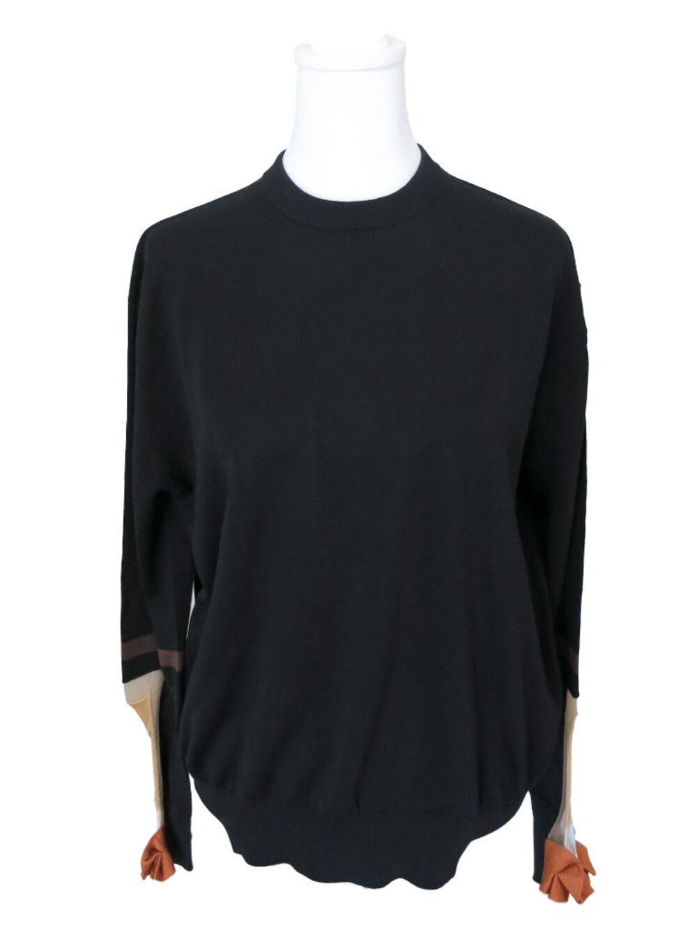 TOGA PULLA Archives Black Cotton Tulle Sheer Ruffled Cuffs Knit Top Sweater 36 S